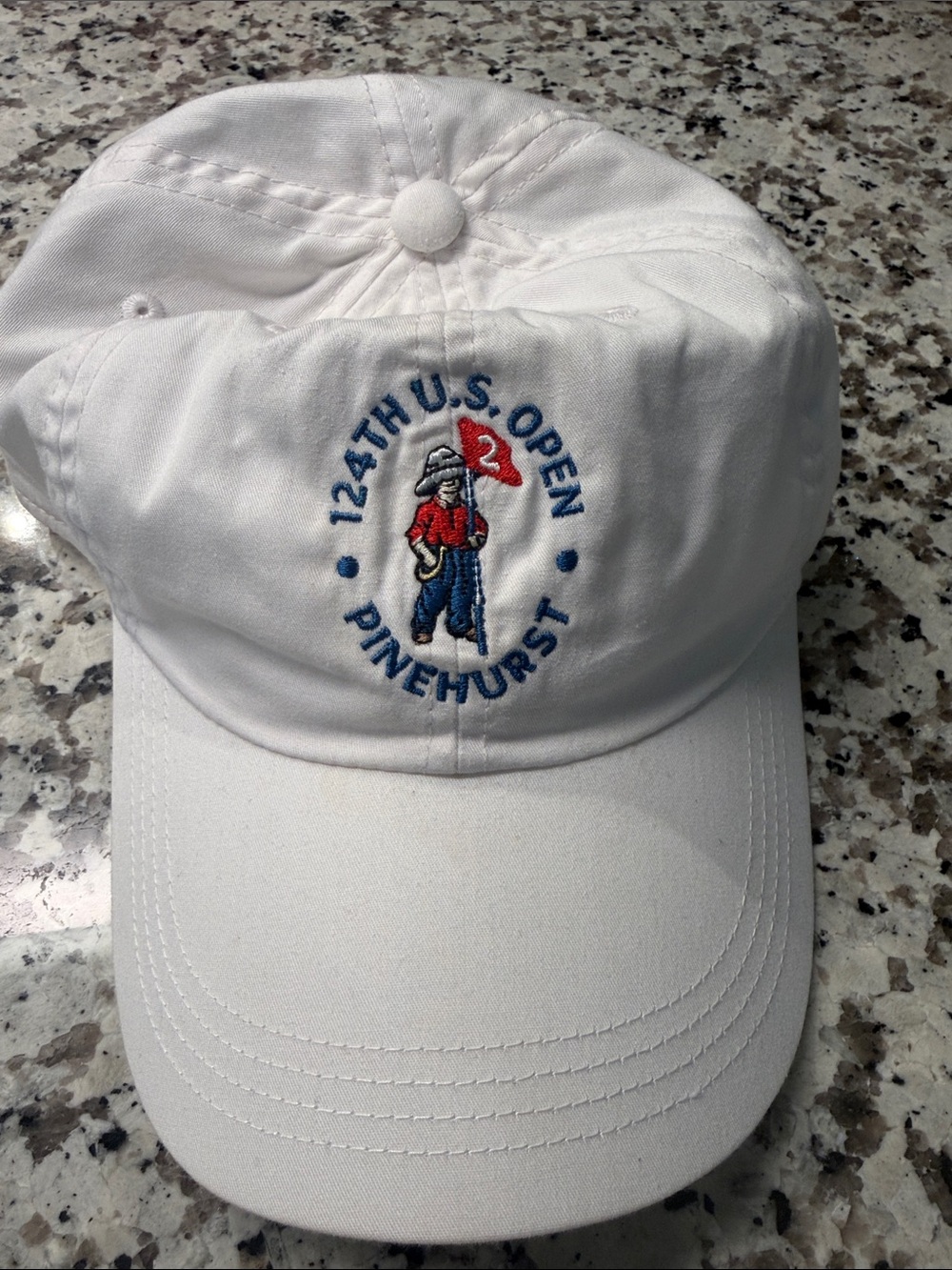 Head White Baseball Cap with Red and Blue Embroidery